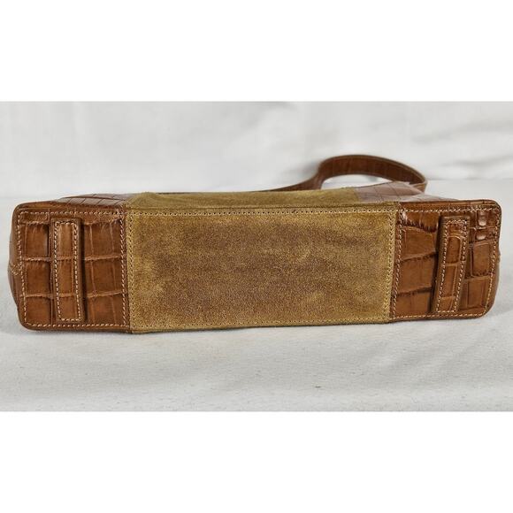 OROTON VINTAGE BROWN LEATHER AND SUEDE SHOULDER PURSE CROC PATTERN - Picture 6 of 16